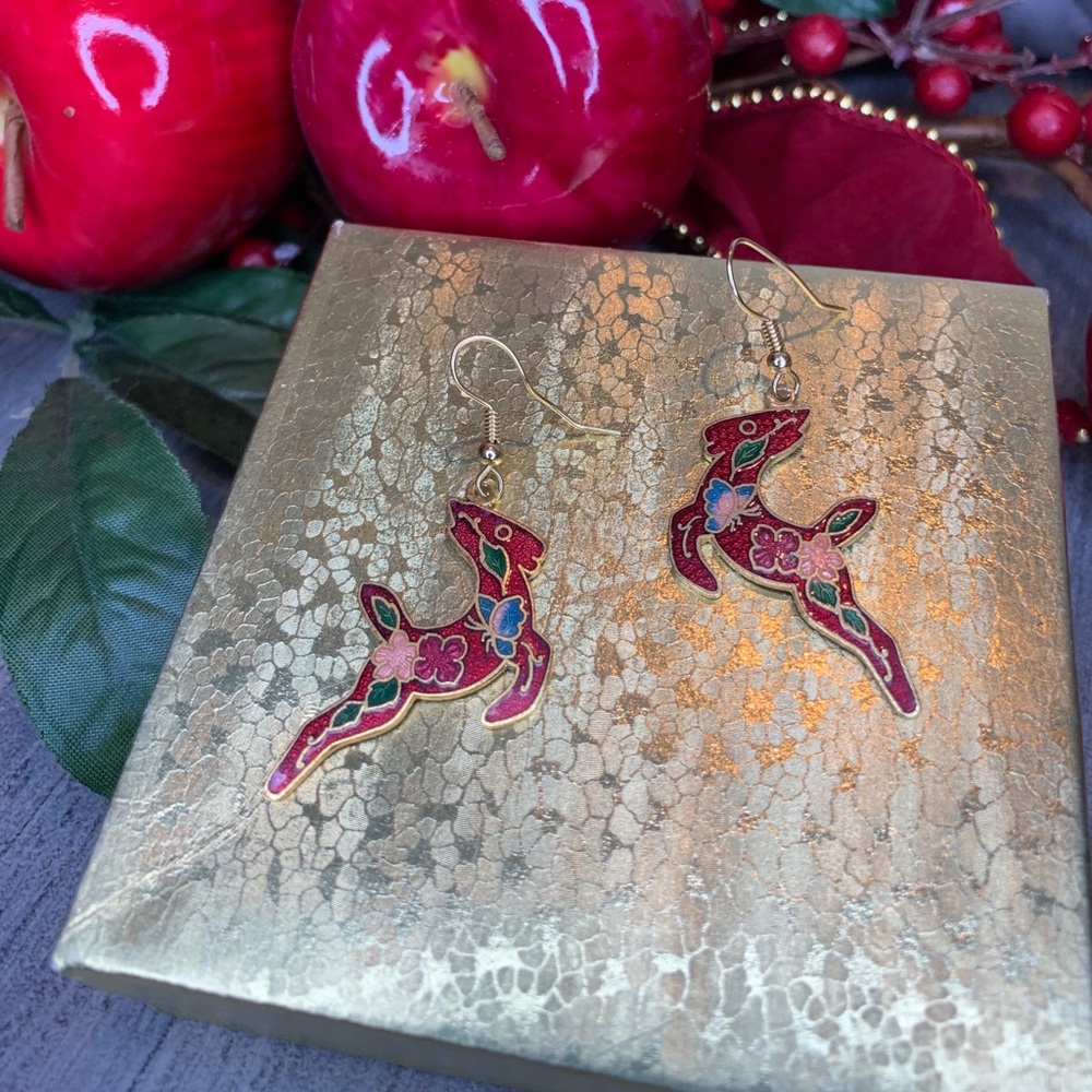 Vintage Enamel Reindeer Earrings